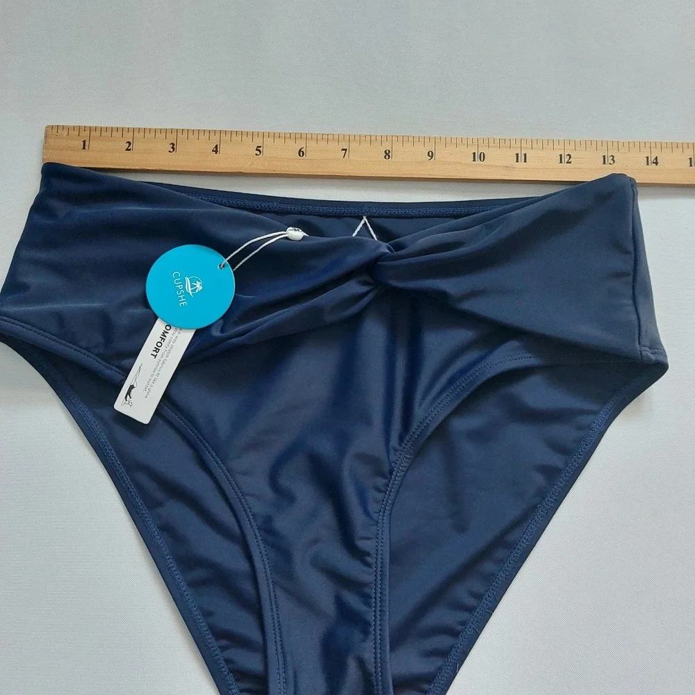 Cupshe High Rise  Bikini Bottom  Blue Medium‎ Solid Womens